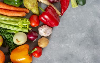 Fresh,vegetables,and,fruits,background.,top,view,,copy,space.