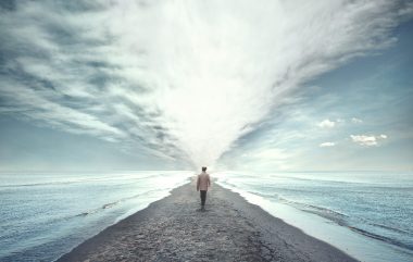 Man,walking,between,two,seas