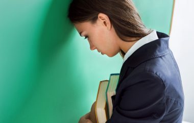 Sad,Student,Hiding,Face.,Photo,Of,Young,Girl,Stands,Face