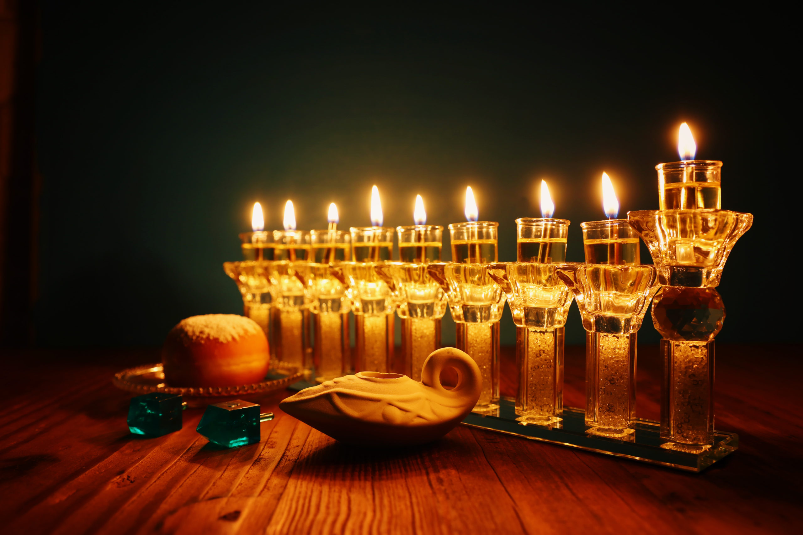 Image,Of,Jewish,Holiday,Hanukkah,Background,With,Crystal,Menorah,(traditional