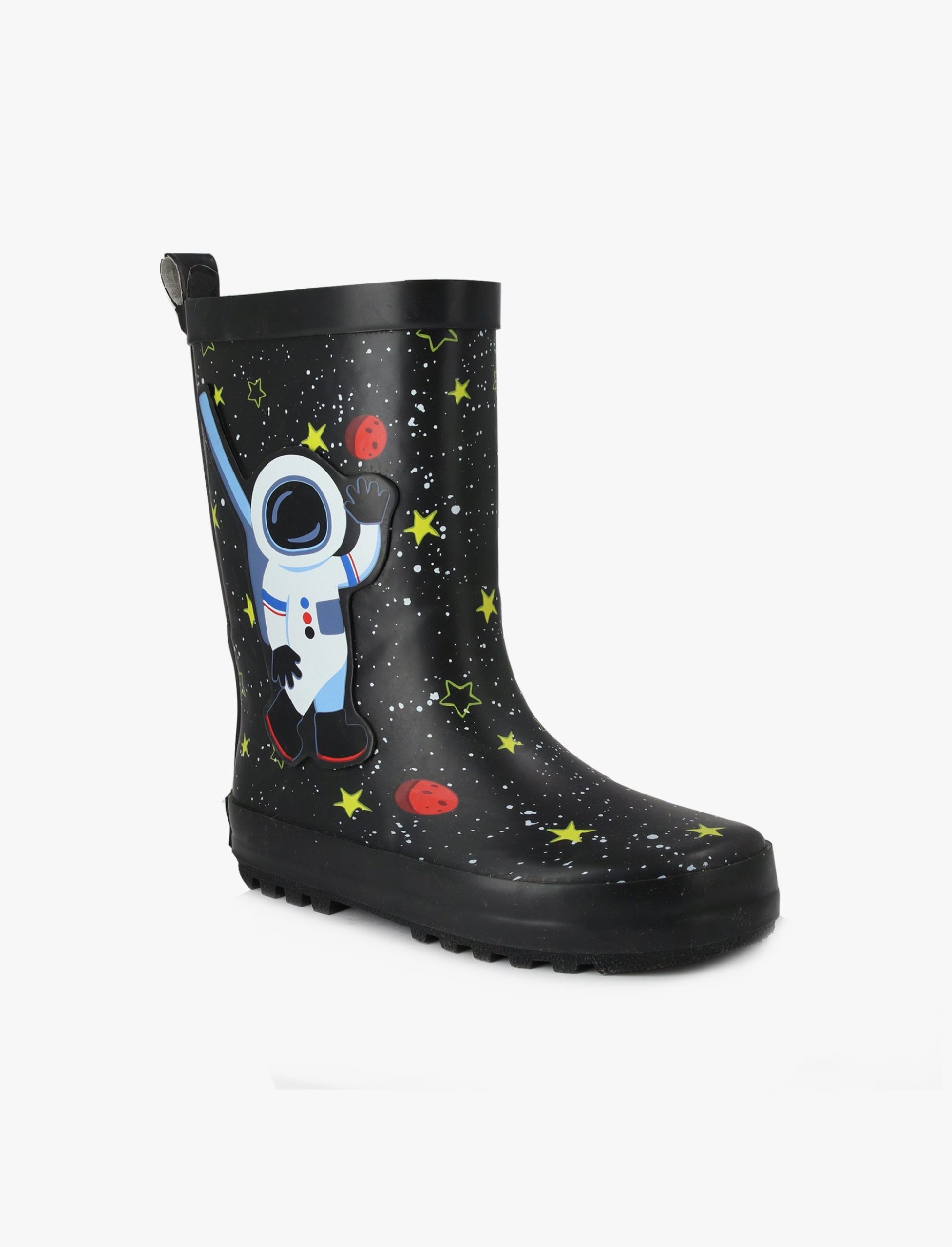 Magma Rain Boot מגפי גומי מגמה לילדים בהדפס אסטרונאוט בצבע שחור ברשת ווישוז מחיר 99 שח צילום עמירם בן ישי