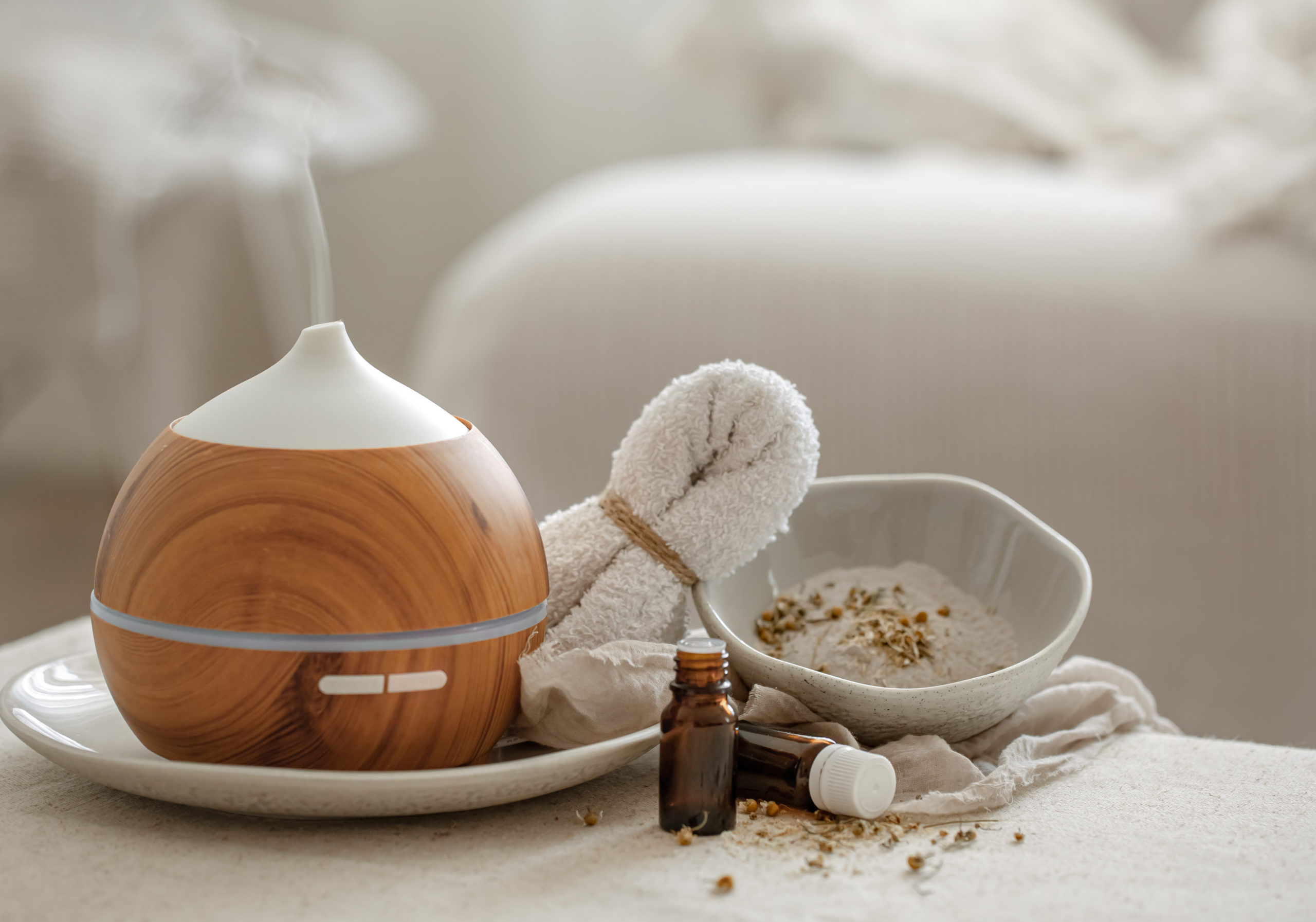 Spa Composition With Air Humidifier And Essential Oils.