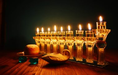 Image,Of,Jewish,Holiday,Hanukkah,Background,With,Crystal,Menorah,(traditional
